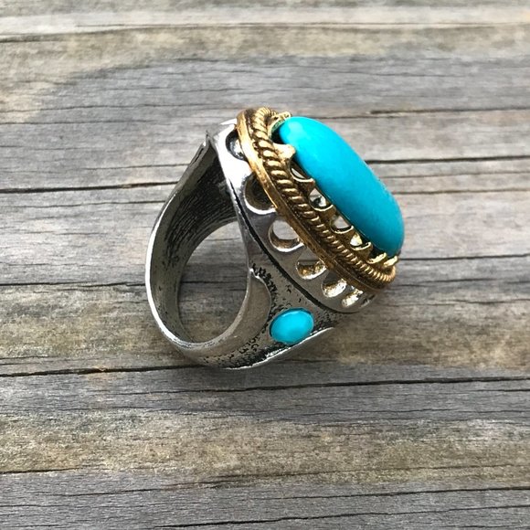 Men Rings Silver/Gold Tone Blue Stone Fashion Ring - Picture 6 of 11